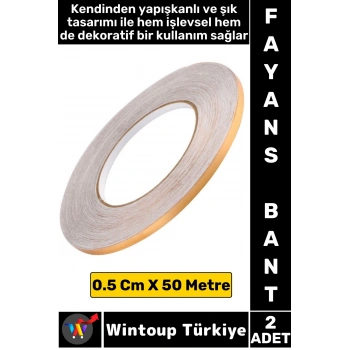 Uzun Ömürlü Kendinden Yapışkanlı Karo Zemin Fayans Derz 0.5 Cm X 50 Metre Gold Şerit Bant 2 Adet