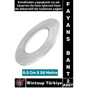 Uzun Ömürlü Kendinden Yapışkanlı Karo Zemin Fayans Derz 0.5 Cm X 50 Metre Gri Şerit Bant 2 Adet