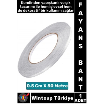 Uzun Ömürlü Kendinden Yapışkanlı Karo Zemin Fayans Derz 0.5 Cm X 50 Metre Gri Şerit Bant