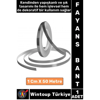 Uzun Ömürlü Kendinden Yapışkanlı Karo Zemin Fayans Derz 1 Cm X 50 Metre Gri Şerit Bant