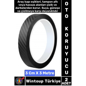 İz Bırakmaz Kapı Eşik Tampon Ev Çizilme Önleyen Koruma Şık Karbon Fiber Bant 3 Cm X 3 Metre 2 Adet