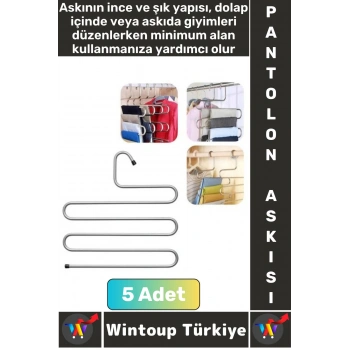 Dayanıklı Kolay Temizlenir Kaymaz Dolap İçi Düzenleme Giysi Havlu Kravat Pantolon Krom Askı 5 Adet