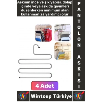 Dayanıklı Kolay Temizlenir Kaymaz Dolap İçi Düzenleme Giysi Havlu Kravat Pantolon Krom Askı 4 Adet