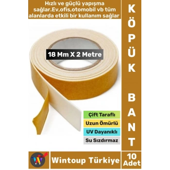 İç Mekan Süper Güçlü Yapışkan Duvar Ahşap Çok Yönlü Çift Taraflı Köpük Bant 18 Mm X 2 Metre 10 Adet