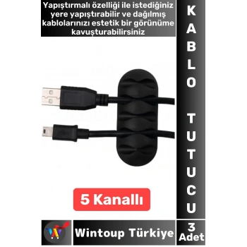 Kablo Düzenleyici Şarj Kablosu Kulaklık Dağınıklık Önleyen 5 Kanallı Yapışkanlı Kablo Tutucu 3 Adet