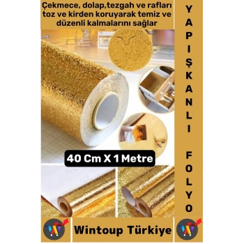 Kolay Temizlenir Yağ Kir Koruyucu Mutfak Tezgah Çekmece Dolap GOLD Yapışkanlı Folyo 40 Cm X 1 Metre