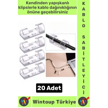 Kendinden Yapışkanlı Telefon Şarj Kablosu Dağınıklık Önleyen Pratik Kablo Sabitleyici Klips 20 Adet