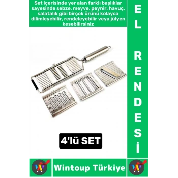 Ergonomik Kaymaz Meyve Sebze Jülyen Dilim Rendeleme Dilimleme Mutfak Değiştirilebilir 4lü El Rendesi