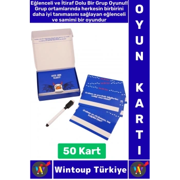 Eğlenceli Arkadaş Grup Oyunu Cesur Sorulu İtiraflı Silinebilir Yazı Kalemli 50 Kartlı İtiraf Oyunu