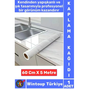 Kolay Temizlenir Isıya Dayanıklı Nem Kir Yağ Su Geçirmez Çok Şık Mermer Desenli Kaplama Kağıdı 5 Mtr