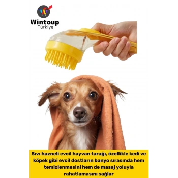 Ergonomik Kedi Köpek Banyo Temizlik Masaj Etkili Zararsız Silikon Sıvı Hazneli Evcil Hayvan Tarağı