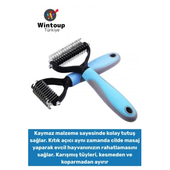 Kaymaz Kolay Tutuş Pet Kedi Köpek Masaj Etkili Evcil Hayvan Kıtık Açıcı Çift Taraflı Tarak