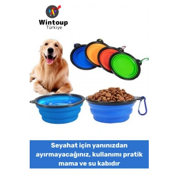 Dayanıklı Silikon Hijyenik Kedi Köpek Akordeon Katlanabilir Askı Aparatlı Evcil Hayvan Mama Su Kabı