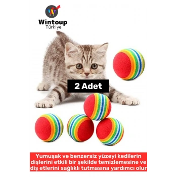 Eğlenceli Dayanıklı Yumuşak Zararsız Diş Temizleme Kaşıma Masaj Etkili Gökkuşağı Kedi Oyun Topu 2 Ad