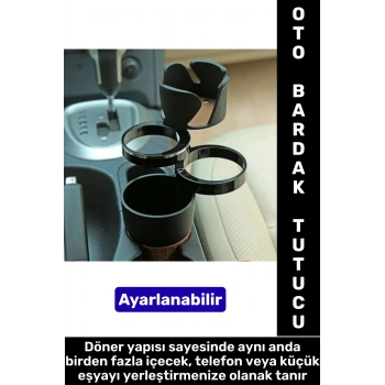 Oto Bardaklık Kullanım Kablo Geçişli Küçük Eşya Bardak Ayarlanabilir Araç İçi Çoklu Bardak Tutacağı