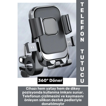 360 Derece Döner Yan Alt Sabitleyici Dikey Yan Kullanım Scooter Motor Bisiklet Gidon Telefon Tutucu