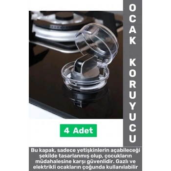 Gazlı Elektrikli Ocak Uyumlu Montajsızz Çocuk Bebek Güvenlik Ocak Düğmesi Koruyucu Kapak 4 Adet