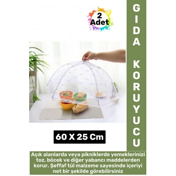 Kamp Piknik Outdoor Rüzgar Toz Sinek Böcek Koruyucu Katlanabilir Tül Yemek Koruma Şemsiyesi 2 Adet