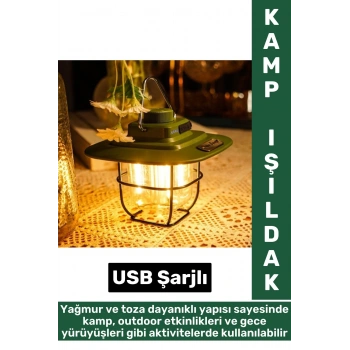 Kamp Piknik Outdoor Asılabilir Tasarım Nostaljik Yağmura Toza Dayanıklı Şarjlı Powerbankli Işıldak