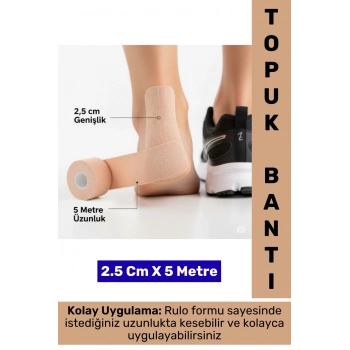 Gündelik Esnek Nefes Alabilir Konforlu Ayakkabı Topuk Vurma Önleyici Rulo Bant 2.5 Cm X 5 Metre