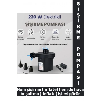 Premium Kamp Outdoor Su Sporları Şişirme Boşaltma 3 Başlıklı Çift Yönlü Elektrikli Hava Pompası