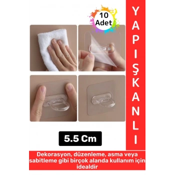 Dayanıklı Kendinden Yapışkanlı Dekorasyon Düzenleme Asma Sabitleme Çok Amaçlı Yuvarlak Halka 10 Adet