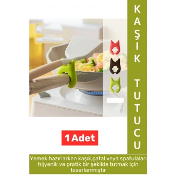 Yüksek Isıya Dayanklı Kaymaz Hijyenik Güvenli Pratik Spatula Çatal Tava Tencere Silikon Kaşık Tutucu