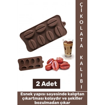 Sıcak Soğuğa Dayanıklı Tatlı Çikolata Jelibon Şık Kahve Çekirdeği Şekilli Esnek Silikon Kalıp 2 Adet