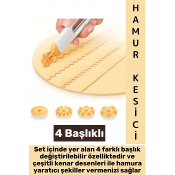 Dayanıklı Ergonomik Hamur Makarna Kurabiye Değiştirilebilir 4 Başlıklı Şekillendirici Hamur Kesici