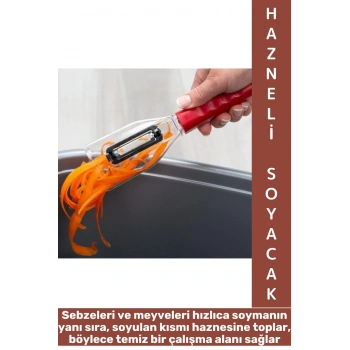 Ergonomik Sebze Meyve Soyacağı Kabukları İçinde Tutan Pratik Kolay Kullanım Hijyenik Hazneli Soyacak