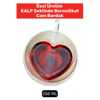 Özel Üretim Yüksek Kaliteli Isıya Dirençli Dekoratif Şık Kalp Şeklinde Borosilikat Cam Bardak