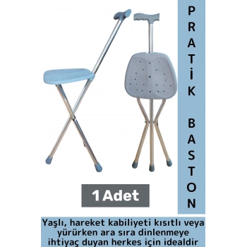 Dayanıklı Kompakt Yaşlı Yürüme Zorluğu Çekenler İçin Seyahat Toplu Taşıma Yürüyüş Oturaklı Baston