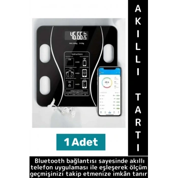 Premium Yağ Kas Su Kemik Ölçümü 180 Kg Kapasite Bluetooth Kontrollü Dijital LCD Ekran Akıllı Tartı