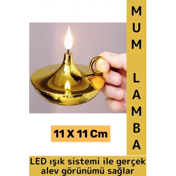Premium Konsept Hediyelik Dekoratif Nostaljik LED Işık Alev Görünümlü Çok Şık Pilli GOLD Mum Lamba