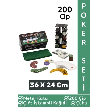 Luxery Blackjack Texas Holdem Casino 200 Poker Çipi Çift İskambil Kağıdı Metal Kutu Poker Oyunu Seti