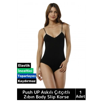 Özel Lazer Kesim İz Göstermez Toparlayıcı Askılı Çıtçıtlı Push UP Slip Body Zıbın Korse