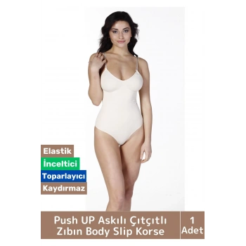 Özel Lazer Kesim İz Göstermez Toparlayıcı Askılı Çıtçıtlı Push UP Slip Body Zıbın Korse