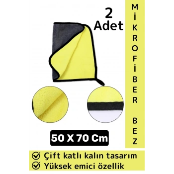 Araç İç Dış Temizleme Yüksek Emici Çift Katlı Yünlü Mikrofiber Araba Temizlik Bezi 50x70 Cm 2 Adet