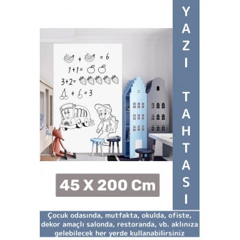 İz bırakmaz Çocuk Odası Ofis Restoran Dekorasyon Yapışkanlı Beyaz Yazı Tahtası Sticker 45 X 200 Cm