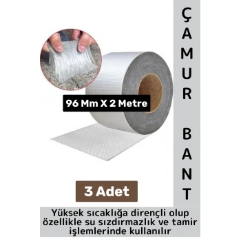 Ultra Güçlü Su Geçirmez Isıya Dayanıklı Alüminyum İzolasyon Tamirat 96 Mm X 2 Metre Çamur Bant 3 Adt