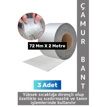 Ultra Güçlü Su Geçirmez Isıya Dayanıklı Alüminyum İzolasyon Tamirat 72 Mm X 2 Metre Çamur Bant 3 Adt
