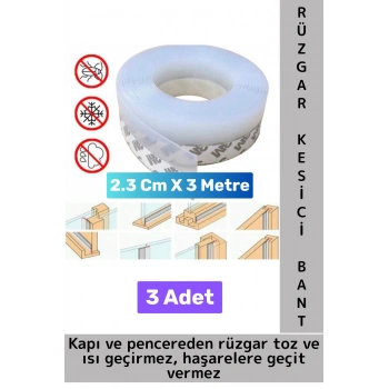 Premium Kapı Altı Pencere Rüzgar Toz Isı Böcek Haşere Önleyen Rüzgar Kesici Bant 3 Metre 3 Adet