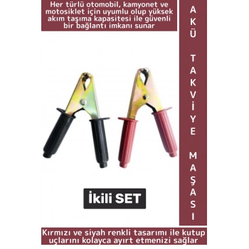 Premium Otomobil Motosiklet Kamyonet Güçlü Mekanizma Artı Eksi Büyük Boy Akü Takviye Kablo Maşası