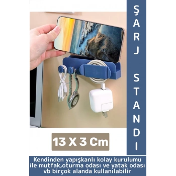 Kendinden Yapışkanlı Mutfak Yatak Oturma Odası Dağınıklık Önleyen Çok Amaçlı Duvar Tipi Şarj Standı