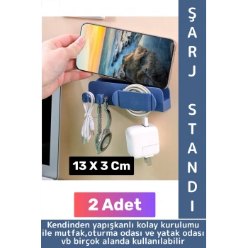 Kendinden Yapışkanlı Mutfak Yatak Oturma Odası Dağınıklık Önleyen Çok Amaçlı Duvar Şarj Standı 2 Adt