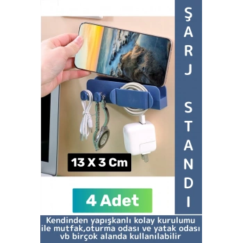 Kendinden Yapışkanlı Mutfak Yatak Oturma Odası Dağınıklık Önleyen Çok Amaçlı Duvar Şarj Standı 4 Adt