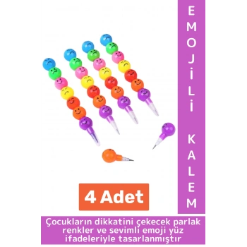 Eğlenceli Çocuk İlgi Çekici Okul Değiştirilebilir Uçlu Sevimli Emojili Yumurtlayan Kalem 4 Adet