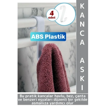 Dayanıklı Montajsız Çok Amaçlı Mutfak Banyo Dolap Bez Havlu Çanta ABS Sert Plastik Kanca Askı 4 Adet