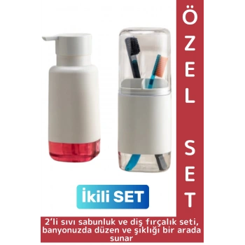 Dayanıklı Banyo Sabun Losyon Şampuan Pratik Çok Şık Modern Sıvı Sabunluk Diş Fırçalık İkili SET