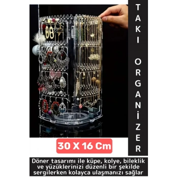 Dayanıklı Plastik Çok Şık Modern Pratik Düzenleyici Takı Küpe Kolye Yüzük 360° Döner Takı Organizeri